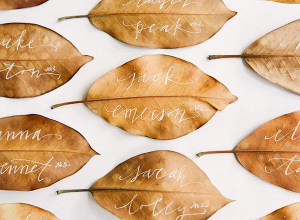 leaf place card for wedding or event